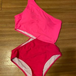 Two Tone One Shoulder One Piece Swim
